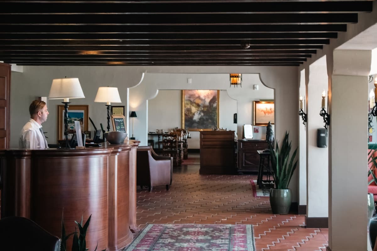 Hotel front desk and reception area
